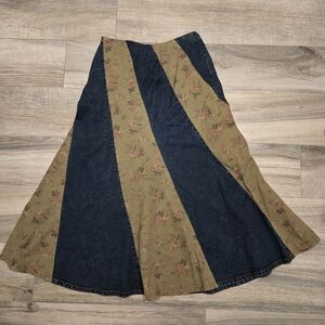 Vintage St. John's Bay Denim & Floral A-Line Maxi Skirt Womens 10